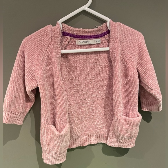 💫3/$20 Pink Chenille Cardigan sz 6-12M - Picture 1 of 5